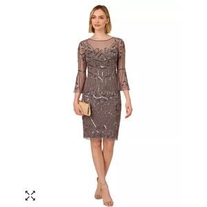 Adrianna Papell -size 16-Bell Sleeve Deco Beaded‎ Dress MOB, wedding